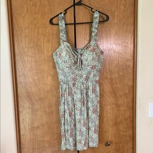 Floral Sleeveless Dress - Green and Pink